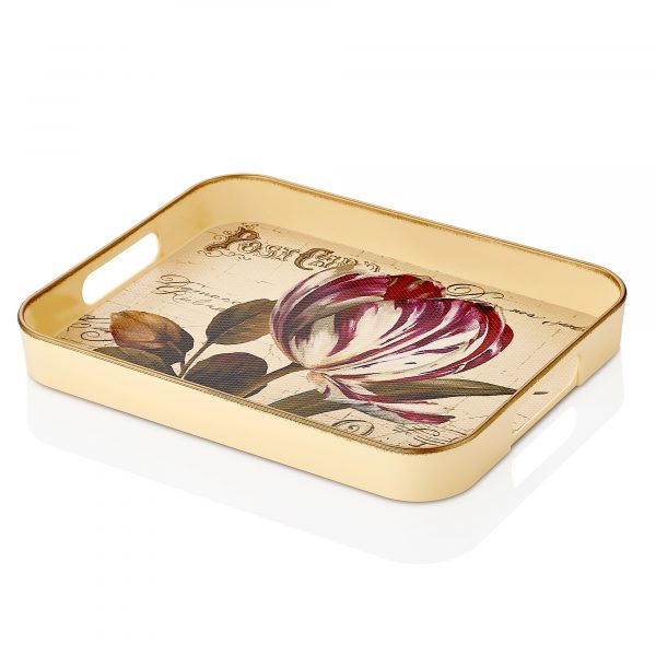 Melodi Tray Gold Decorated Rectangle Small
