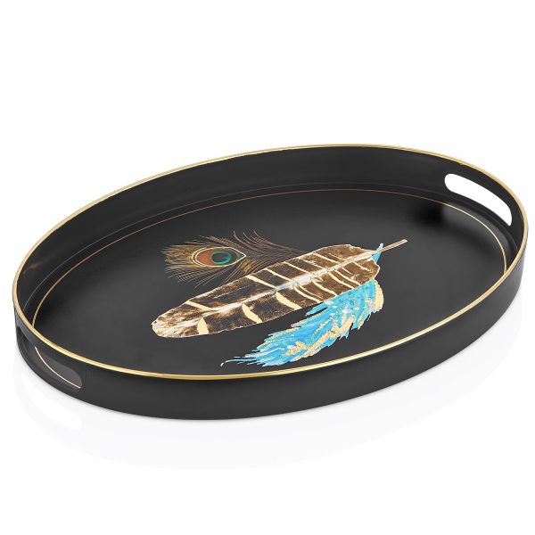 Authentic Tray Black Gold Oval Large