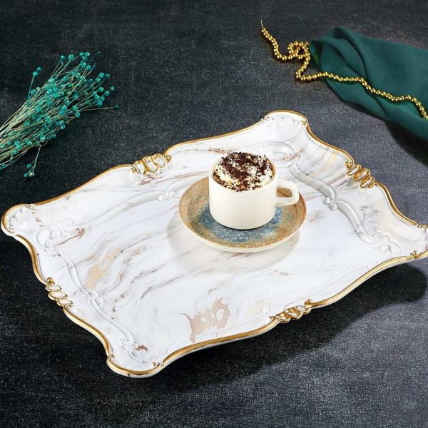 Sultan Tray Marble Design White Large